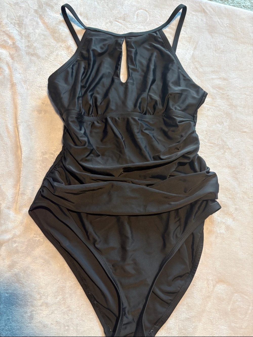 Ellen Tracy Black One-Piece Swimsuit with High Neck Keyhole